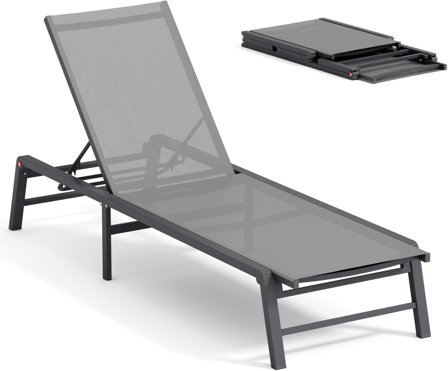 Liege Aluminium Chaise Lounge Outdoor FHVIT, Pool Lounge Chairs mit 5 verstellbaren Rückenlehnen, klappbar, faltbar Patio Lounge Chair Assemble-Free