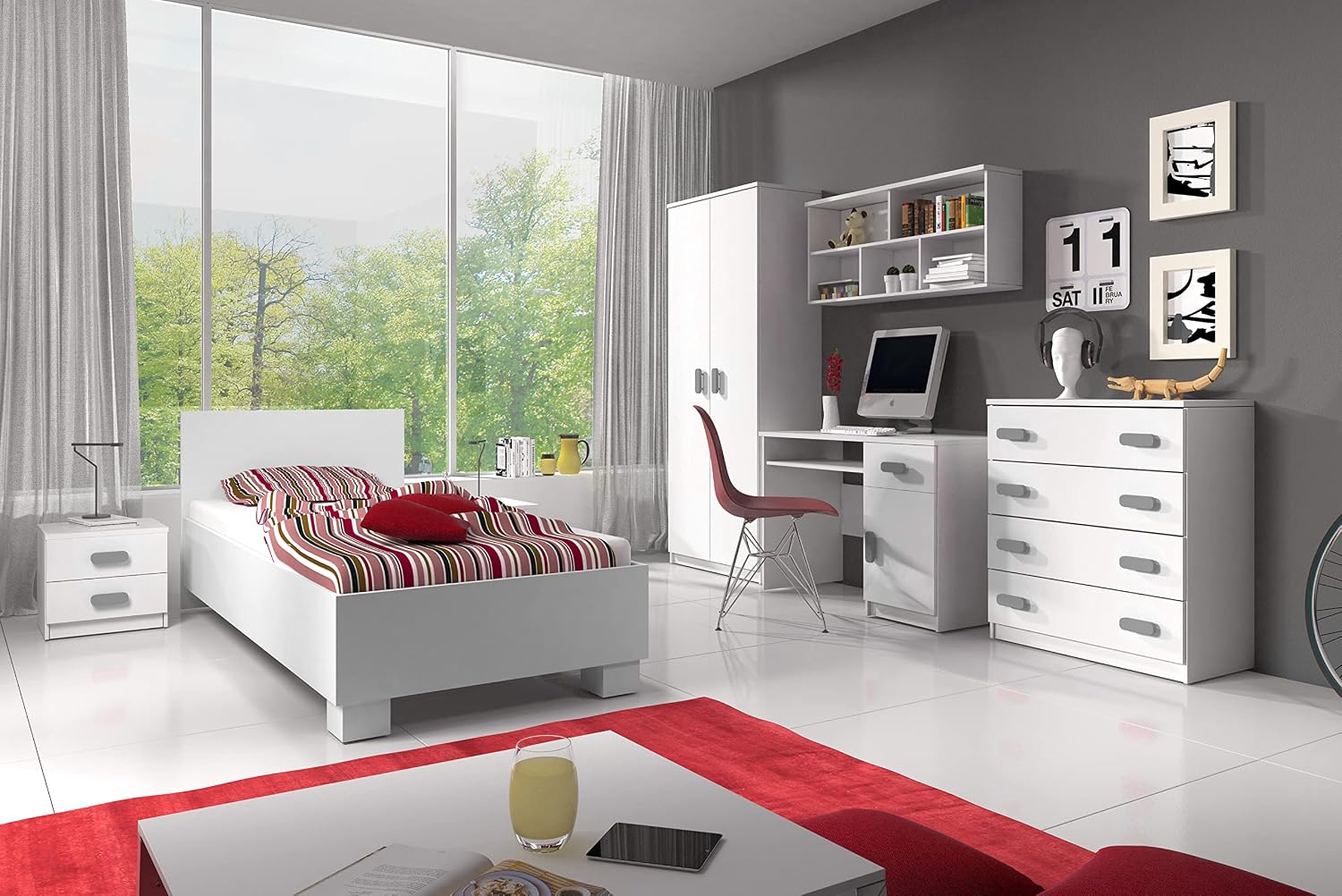 Fabryka Mebli Idźczak Kinderzimmer-Set Jonas I 01 - Schrank, Nachttisch, Schreibtisch, 36 l, 206 cm, 94 cm, 70 cm