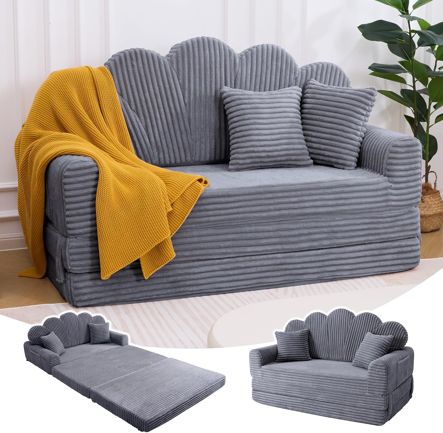 IRONCK Schlafsofa 2-Sitzer Sofa mit Schlaffunktion Boneless Sofa Bed aus Cord & Schaum, Sofa-Bett, Klappsofa, 267 cm, 153 cm, 89 cm