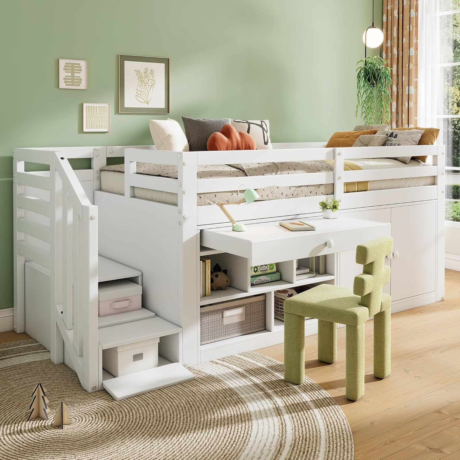 LAKFEW Etagenbett Kinderbett 90 × 200 cm, Hochbett, Einzelbett, Weiß