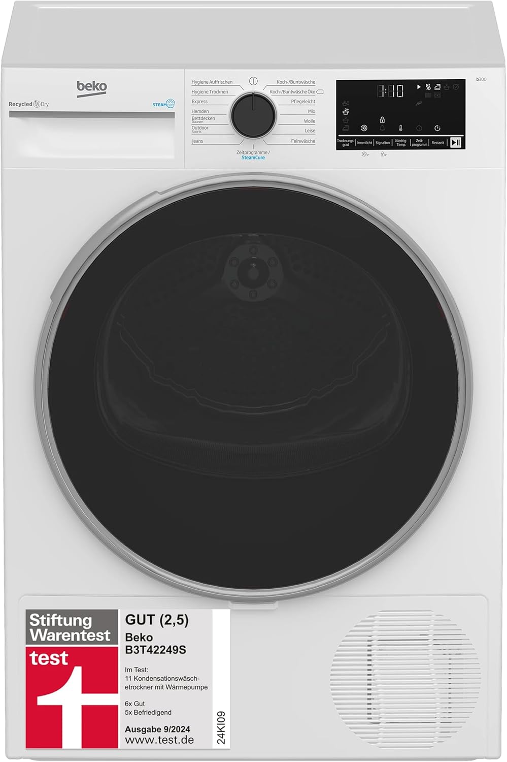 Beko B3T42249S Wärmepumpentrockner, Wäschetrockner, Kondenstrockner, Outdoor, 24 Stunden, 8 kg