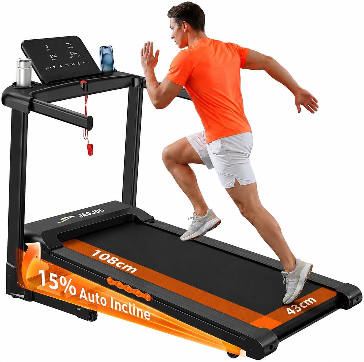 JAGJOG Laufband mit 1-14 km/h Geschwindigkeit für Flexibles Training, Bett, Für Zuhause, Outdoor, 136 kg, 20 cm, 43 cm, 4 M, LED