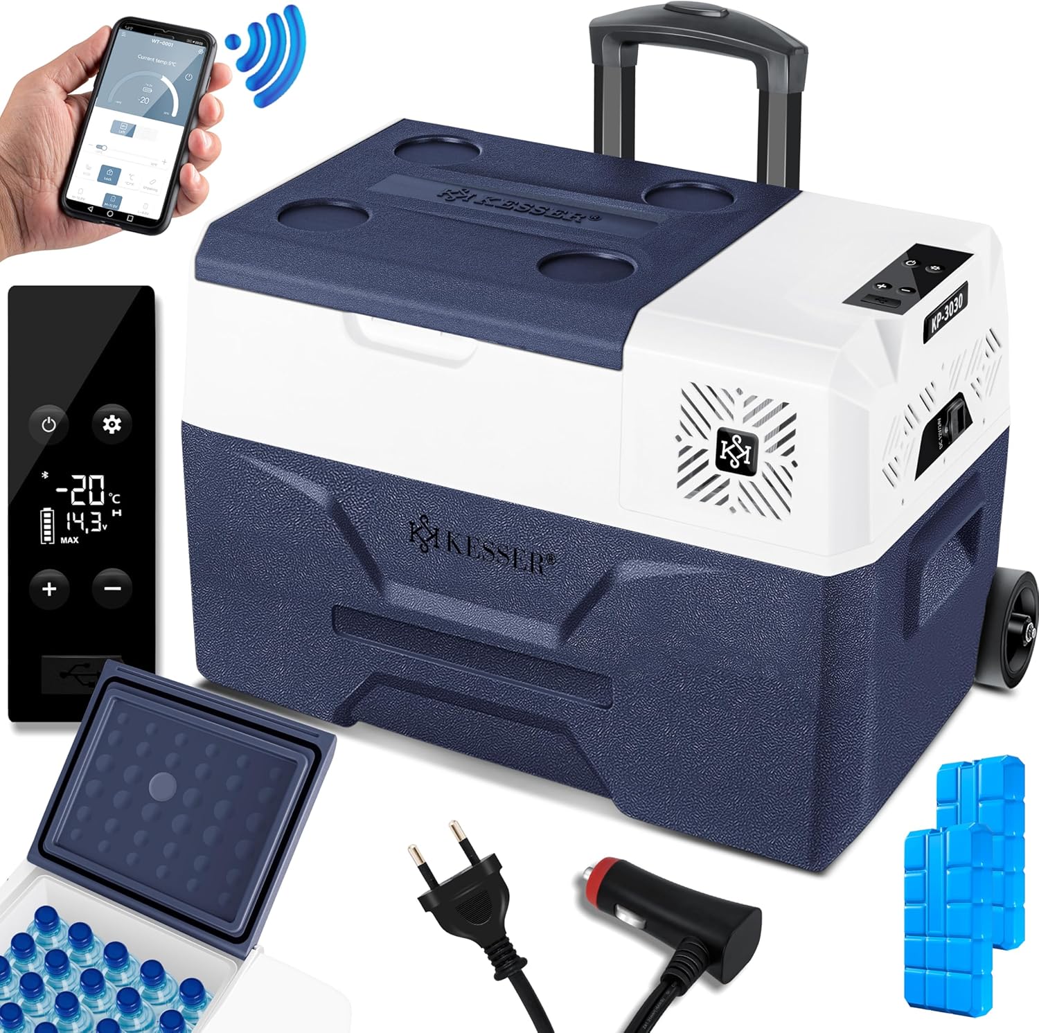 KESSER Kompressor Kühlbox auto elektrisch 30 l, Für unterwegs, Outdoor, 20 °C, 20 Minuten, 1,5 Stunden, App-Steuerung