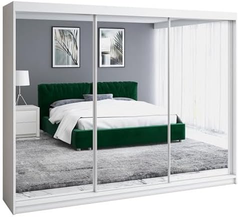 A&J MöbelLand Schwebetürenschrank ULMI Kleiderschrank 200 cm mit Spiegel und Schubladen, Optisch, Schlafzimmerschrank, 16 mm, 215 cm, 60 cm