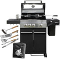 FEUERGOTT Gasgrill Hektor 3B-S inkl. Drehspieß, All Inclusive mit 4 Grill-Utensilien, 3 Brenner, Seitenkocher für Garten und Terrasse, Sear-Brenner