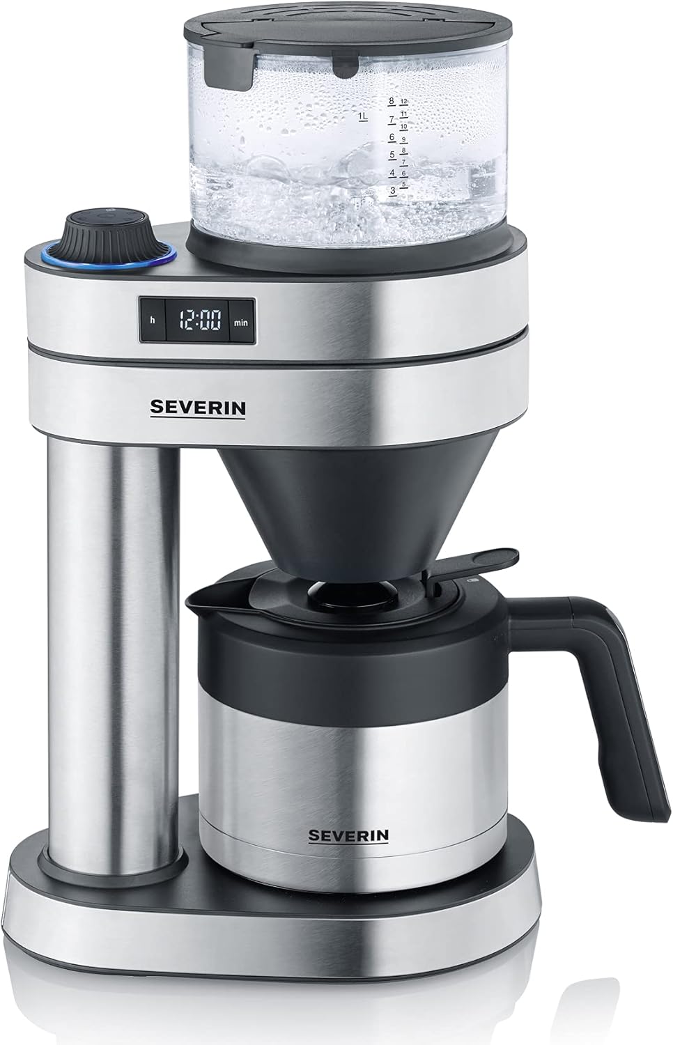 Severin Filterkaffeemaschine 'Caprice' mit auslaufsicherer Thermokanne, Aromatisch, 92 - 96 °C, 15 bar, 2 w, 30 cm, 43,5 cm, LED, Edelstahl, Schwarz