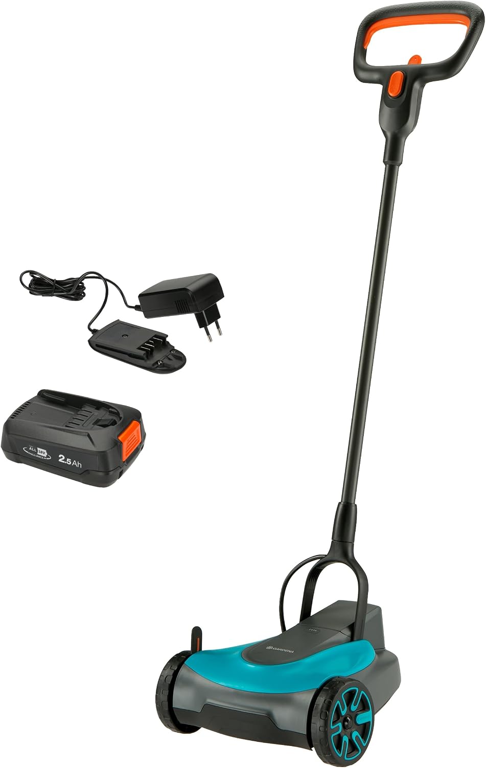 Gardena Akku-Rasenmäher HandyMower 22/18 V P4A Ready-to-Use Set: Kompakt, Garten, 2,5 Ah, LED, Schnellladegerät, Weiß