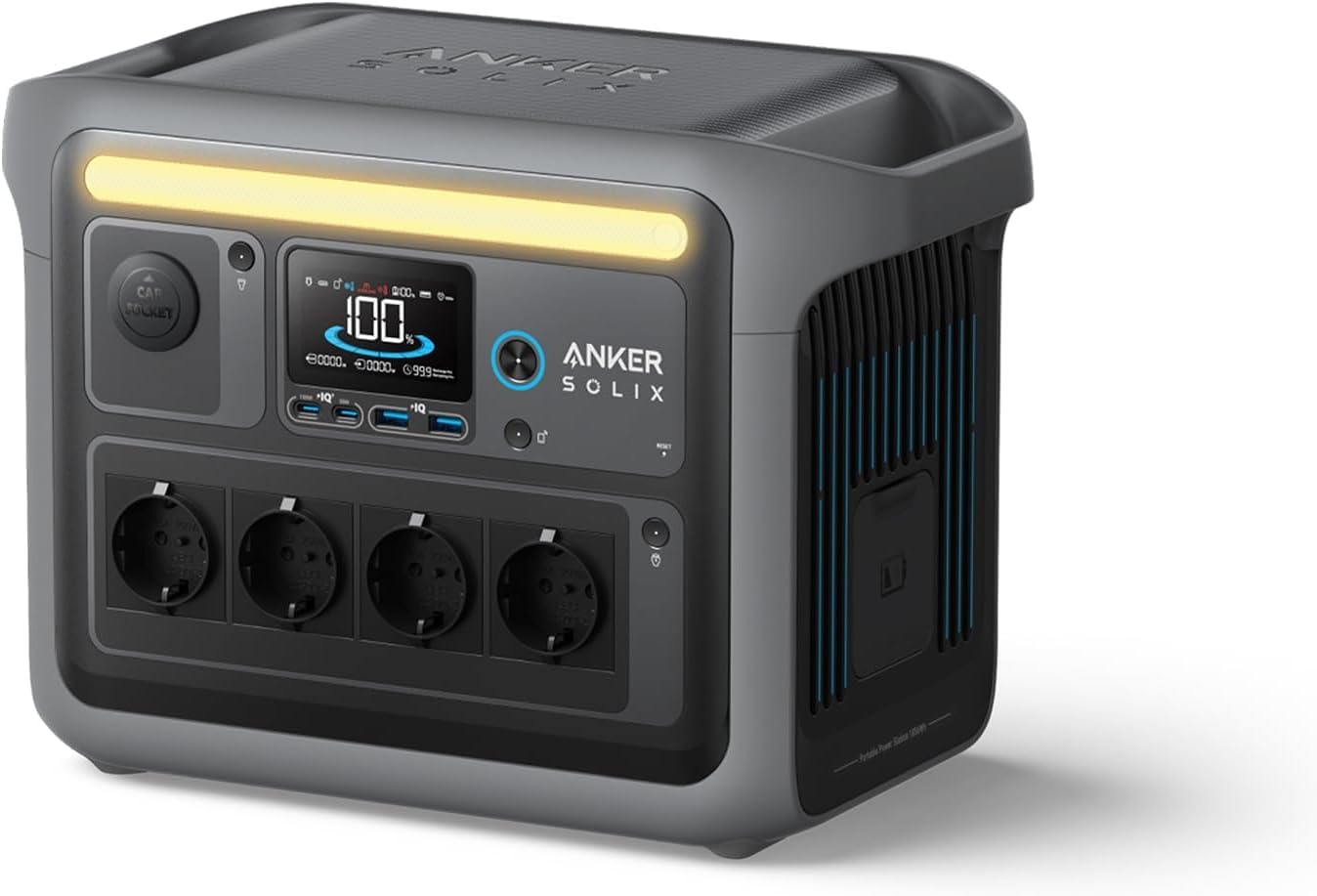 Anker SOLIX C1000 Tragbare Powerstation, 43 Minuten, 58 Minuten, 2400 W, 600 W, 1,8 Stunden, 11-60 V, App