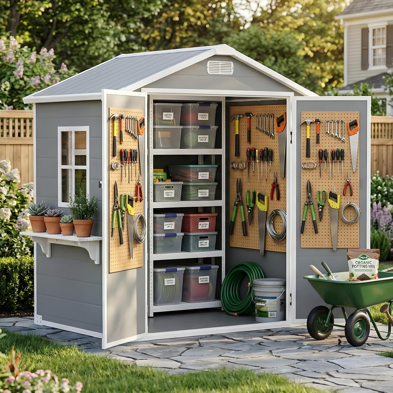 AIRAJ Gartenhaus für den Außenbereich, Rasenmäher, 12 mm, Kunststoff