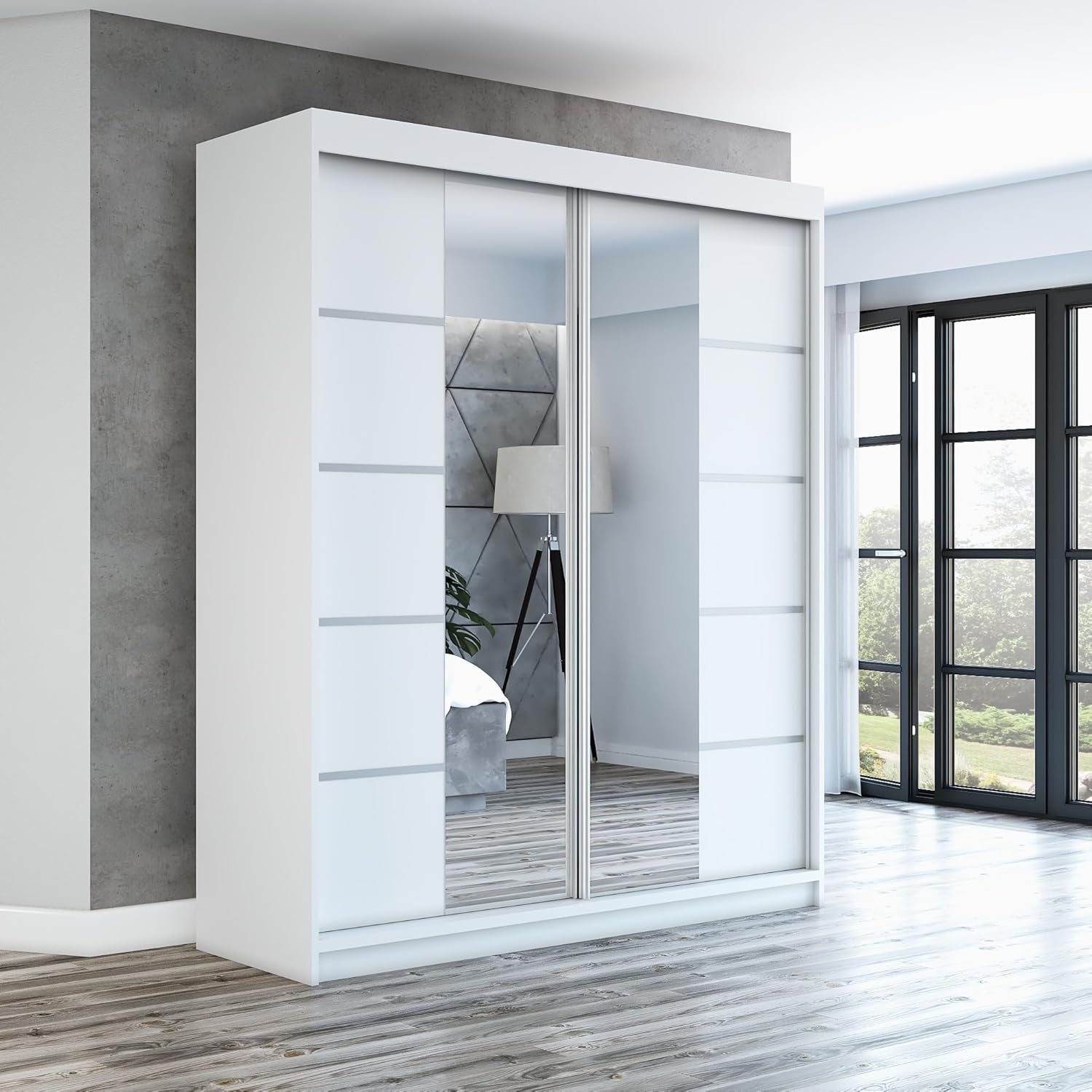 A&J MöbelLand Schwebetürenschrank ERA Kleiderschrank 2-türig mit Spiegel, Optisch, Schlafzimmer, 16 mm, 120 cm, 160 cm, 180 cm