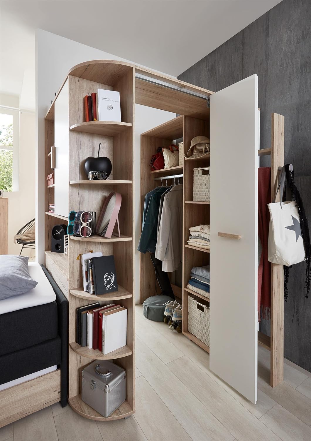 Möbelando Eck-Kleiderschrank begehbarer Kleiderschrank Schrank Schlafzimmer Canton III, 124 cm, 199 cm, 148 cm