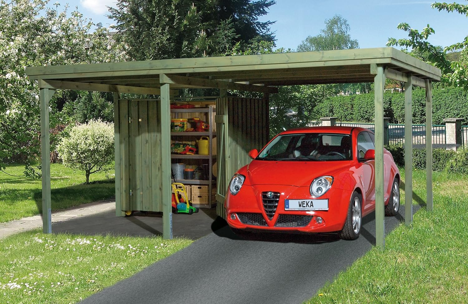 Weka Carport 607 Größe 1 kdi Carport mit Geräteraum, 389 cm, 416 cm