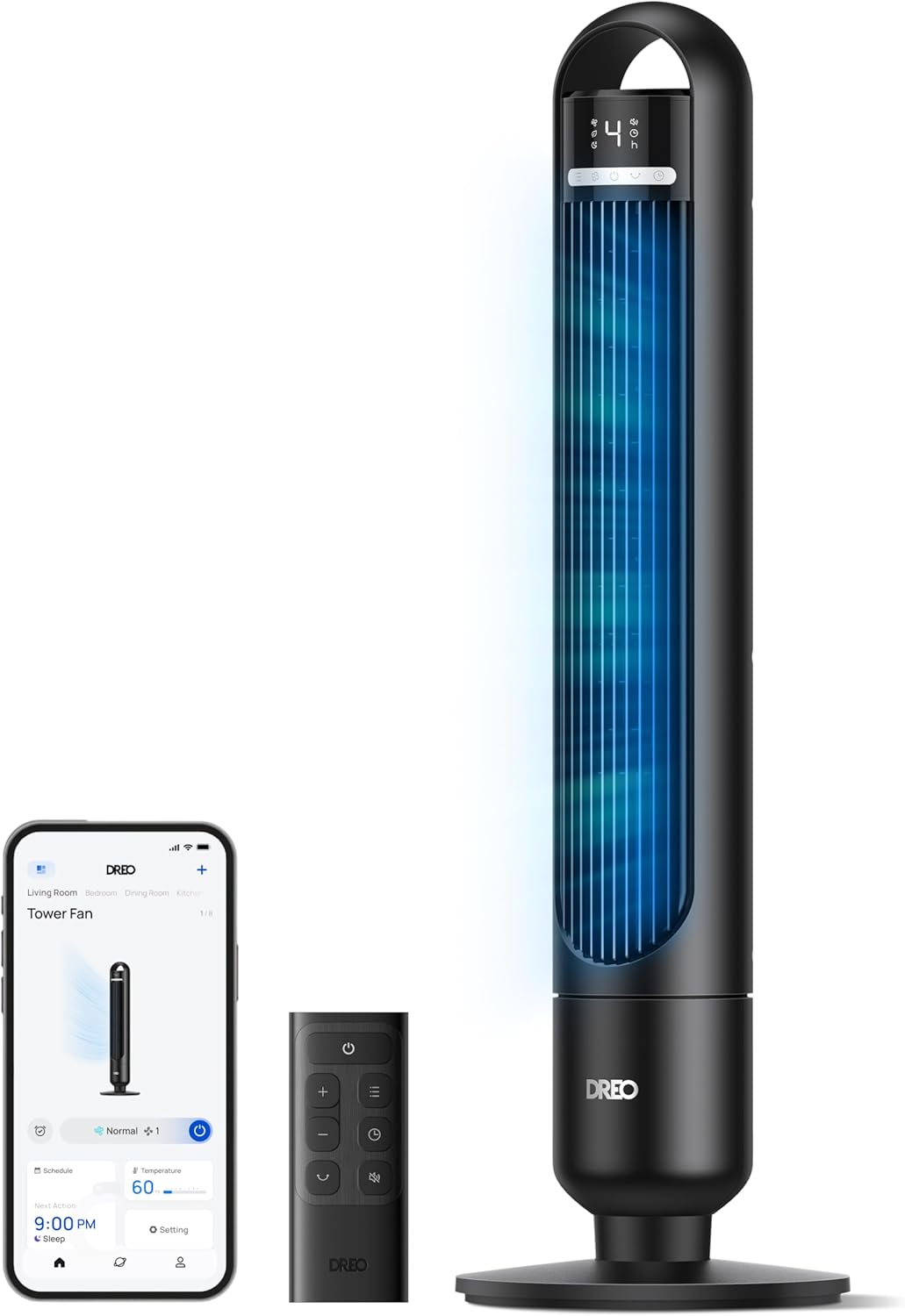 DREO Smart Turmventilator fürs Schlafzimmer, Schlafzimmer-Ventilator, Nebelventilator, 7,6 m, 28 dB