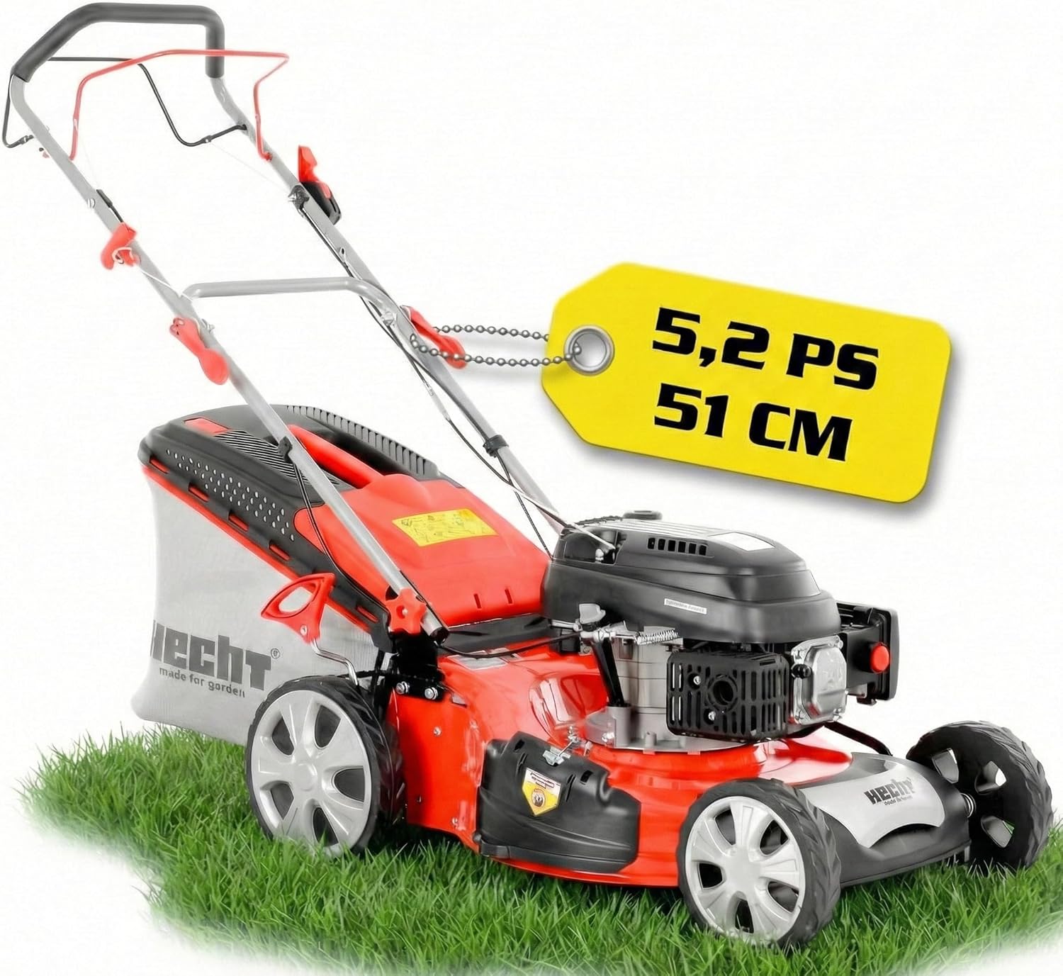 HECHT Rasenmäher Benzin mit Antrieb, Benzinrasenmäher, Garten, 51 cm, Mulchfunktion