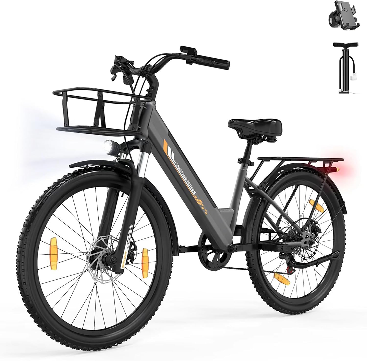 Runetic 26' E-Bike für Erwachsene Fahrrad, 25 km/h und 80–100km Reichweite für Städtische Pendler, Schwarz/Grau