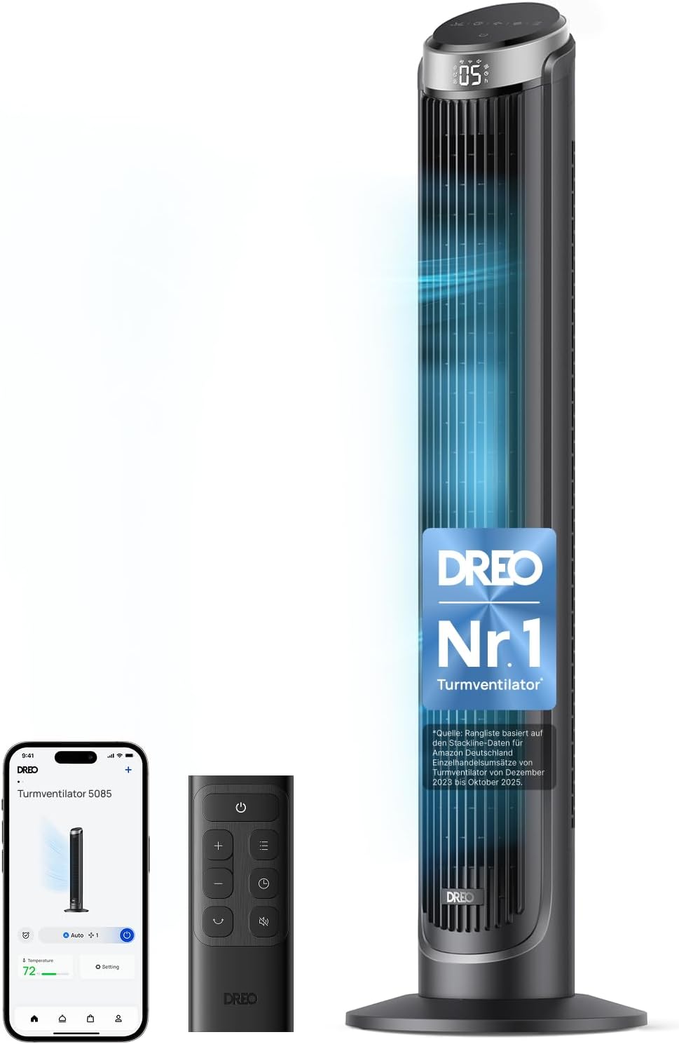 DREO Smart Turmventilator Sehr Leise, Standventilator