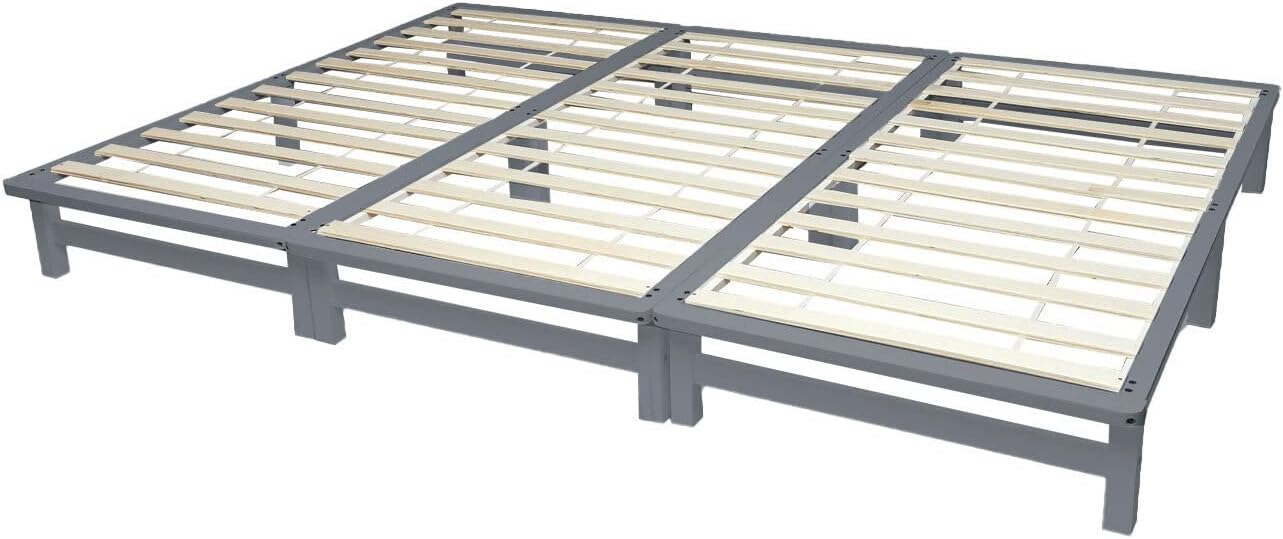 Homestyle4u Familienbett 270 × 200 cm Massivholz Palettenbett Grau, Holzbett, Ehebett, Schlafzimmer