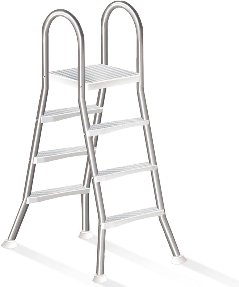 Errzom Stufige Poolleiter Edelstahl, Pooltreppe Aufstellpool, Poolleiter 132 cm Poolhöhe, Schwimmbadleiter Poolleitern 250 kg Tragkraft, Pool Treppe