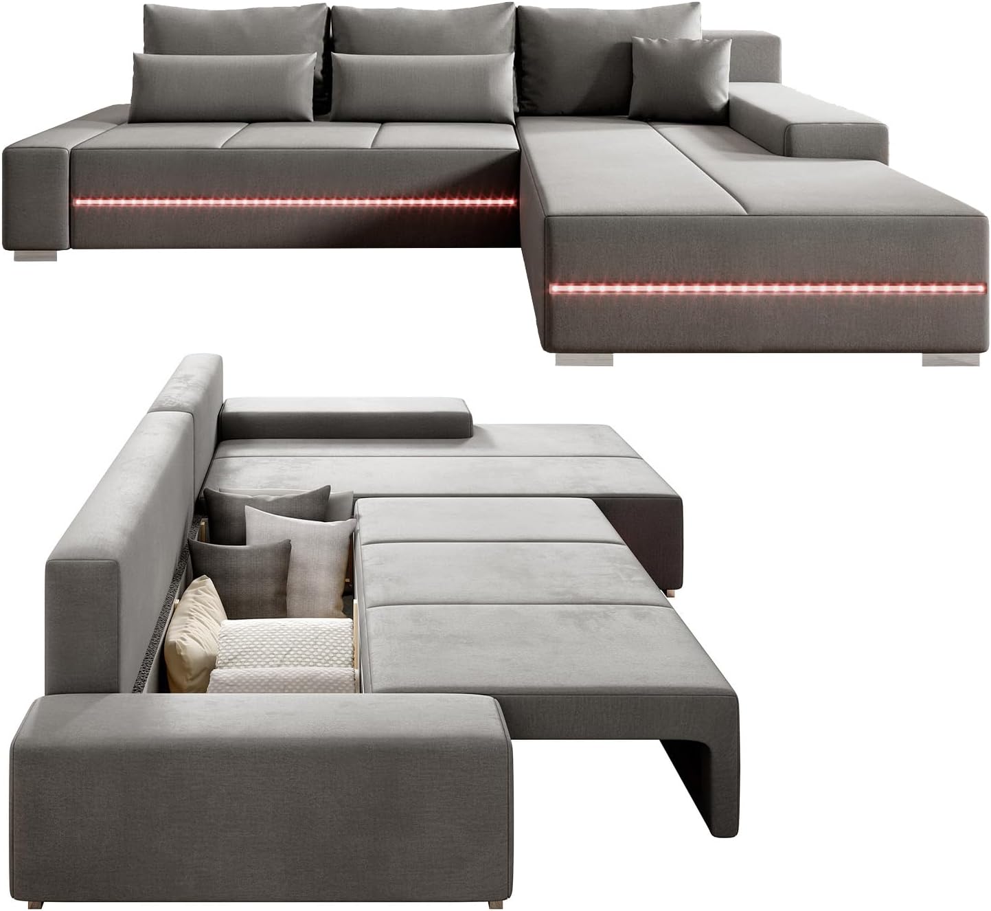 Juskys Sofa Davos Rechts mit Schlaffunktion - Ecksofa für Wohnzimmer mit Bettkasten &, Schlafsofa, Gästebett