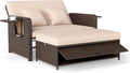 COSTWAY 3 in 1 Polyrattan Sonnenliege, Beistelltisch, Loungebett, 5 cm, 10 cm