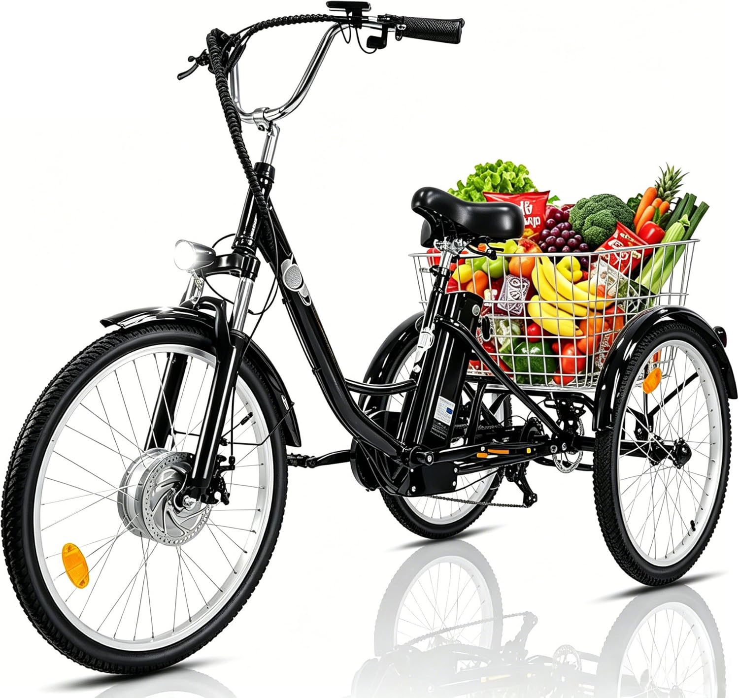 Fanesen E Bike Dreirad für Erwachsene 24 Zoll Elektro Dreirad Fahrrad, 36 V, 15Ah, 250W, Display, Schwarz
