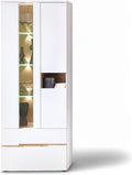 Stella Trading Memphis Vitrine in Weiß, Vitrinenschrank, 38 cm, LED-Beleuchtung, Glastür