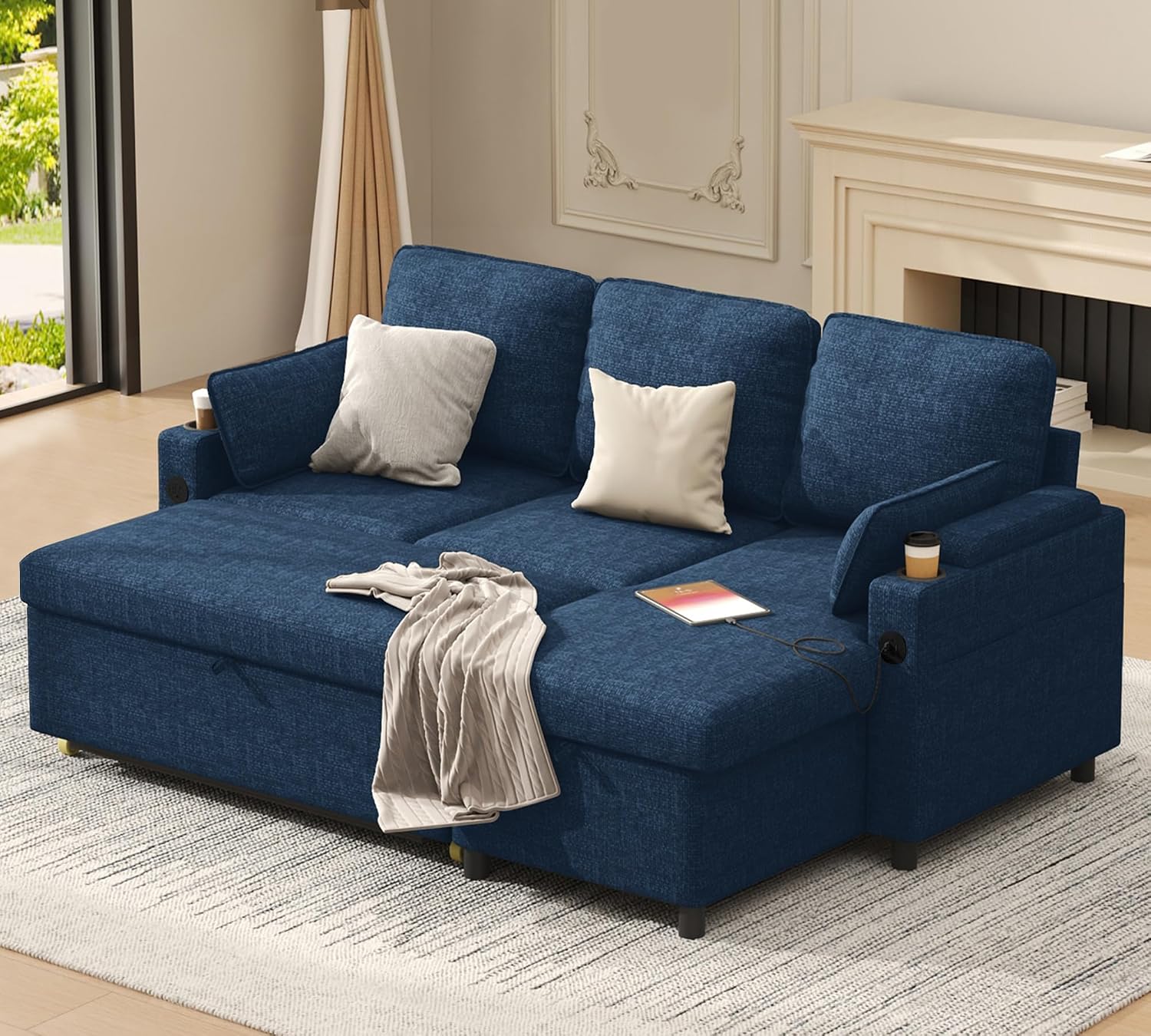 DURASPACE Schlafsofa Ausziehbare Schlafcouch Schlaffunktion 2-in-1-Wandelbares Ecksofa, Bett