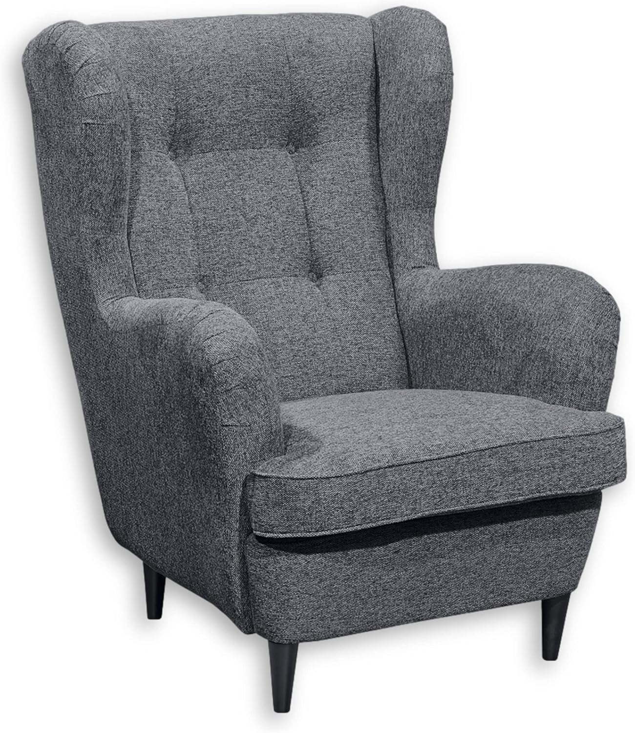 Stella Trading OSKAR Ohrensessel mit geknöpfter Polsterung, 78 × 102 × 98 cm (B/H/T), Vintage Wohnzimmer Sessel mit Massivholz Füßen, Anthrazit