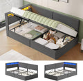 AOGLLATI Polsterbett Schlafsofa 90 × 200 mit USB-Steckdosen und hydraulischem Stauraum, Jugendbett, Matratze, Schlafzimmer, 95 cm, LED-Beleuchtung