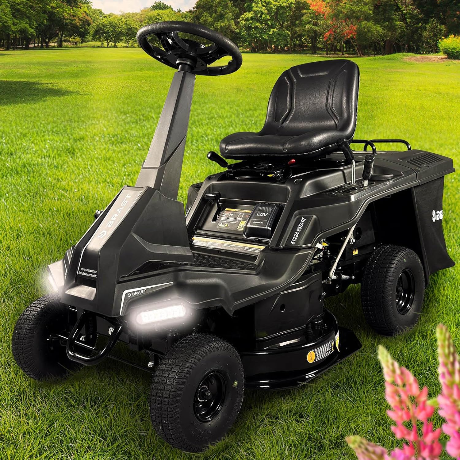 BRAST Benzin Rasentraktor Aufsitzmäher, Aufsitzrasenmäher, 5,15 kW, 61 cm, 5 G, 1,5 – 6 km/h, 2,4 km/h, 35-75 mm