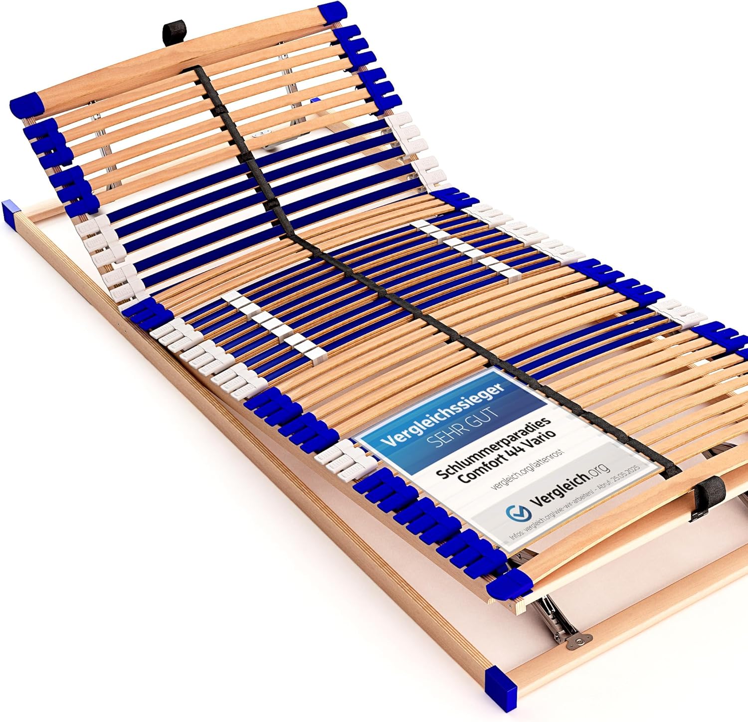 Schlummerparadies stabiler Lattenrost, 44 Federleisten, COMFORT 44 Vario, 100% fertig montiert (140 × 200 cm), 7 Zonen, SCHULTERFRÄSUNG, Mittelgurt