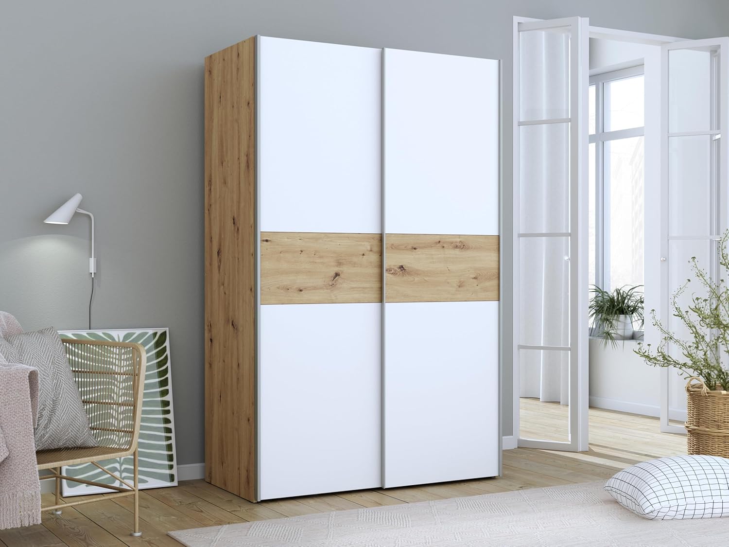 FORTE OZZULA Schrank 120, Kleiderschrank, Schwebetürenschrank, 8 kg, 15 kg, Kunststoff, Weiß