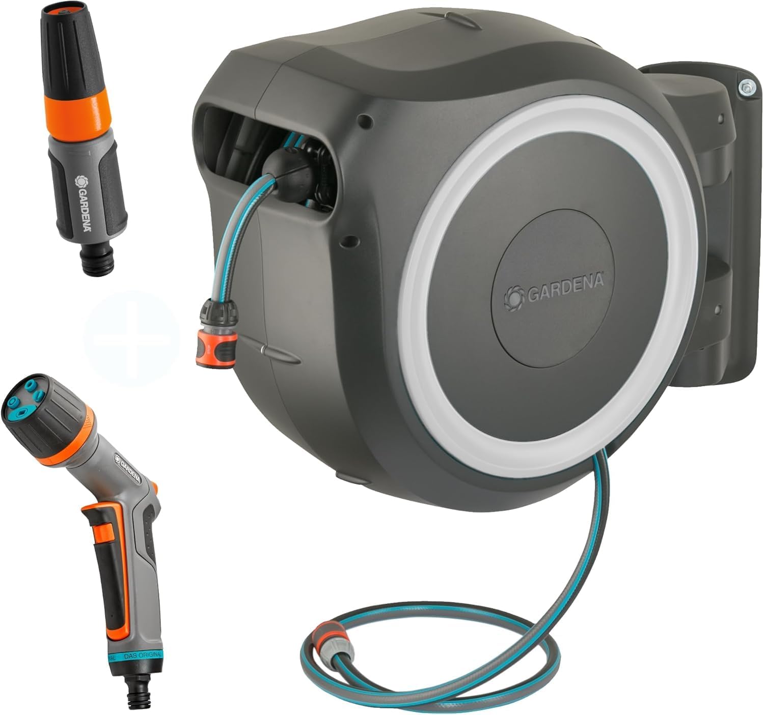 Gardena Wand-Schlauchbox RollUp L (weiß) 30 m exklusiv für Amazon: Schwenkbare, Automatisch, 13 mm