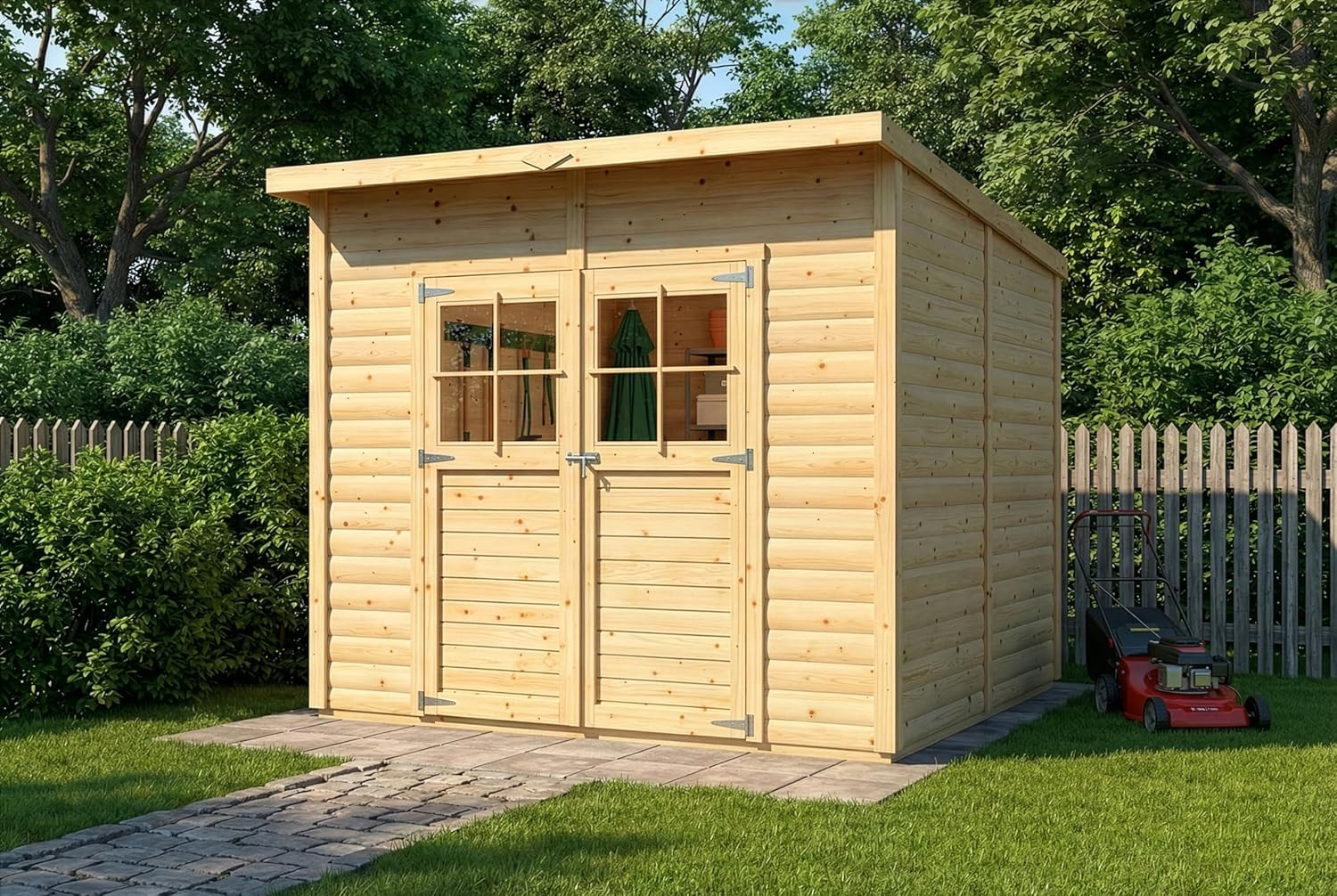 Alpholz Gerätehaus Alster 251 × 254 cm Naturbelassen mit 19 mm Wandstärke und Pultdach, Garten, 12 mm, 165 cm, Massivholz