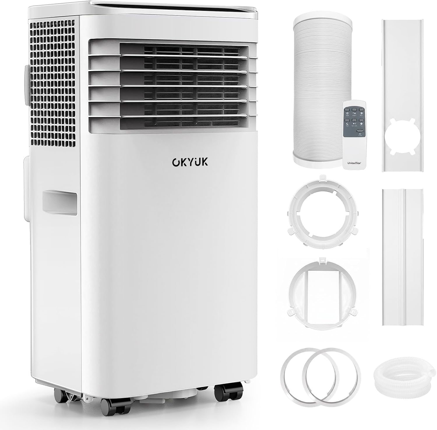 OKYUK Mobile Klimaanlage, 24h-Timer, Für Räume bis 25 m2, 4-in-1 Mobiles Klimagerät, 7000 BTU, Digitaldisplay + Fernbedienung, Entfeuchtungsfunktion