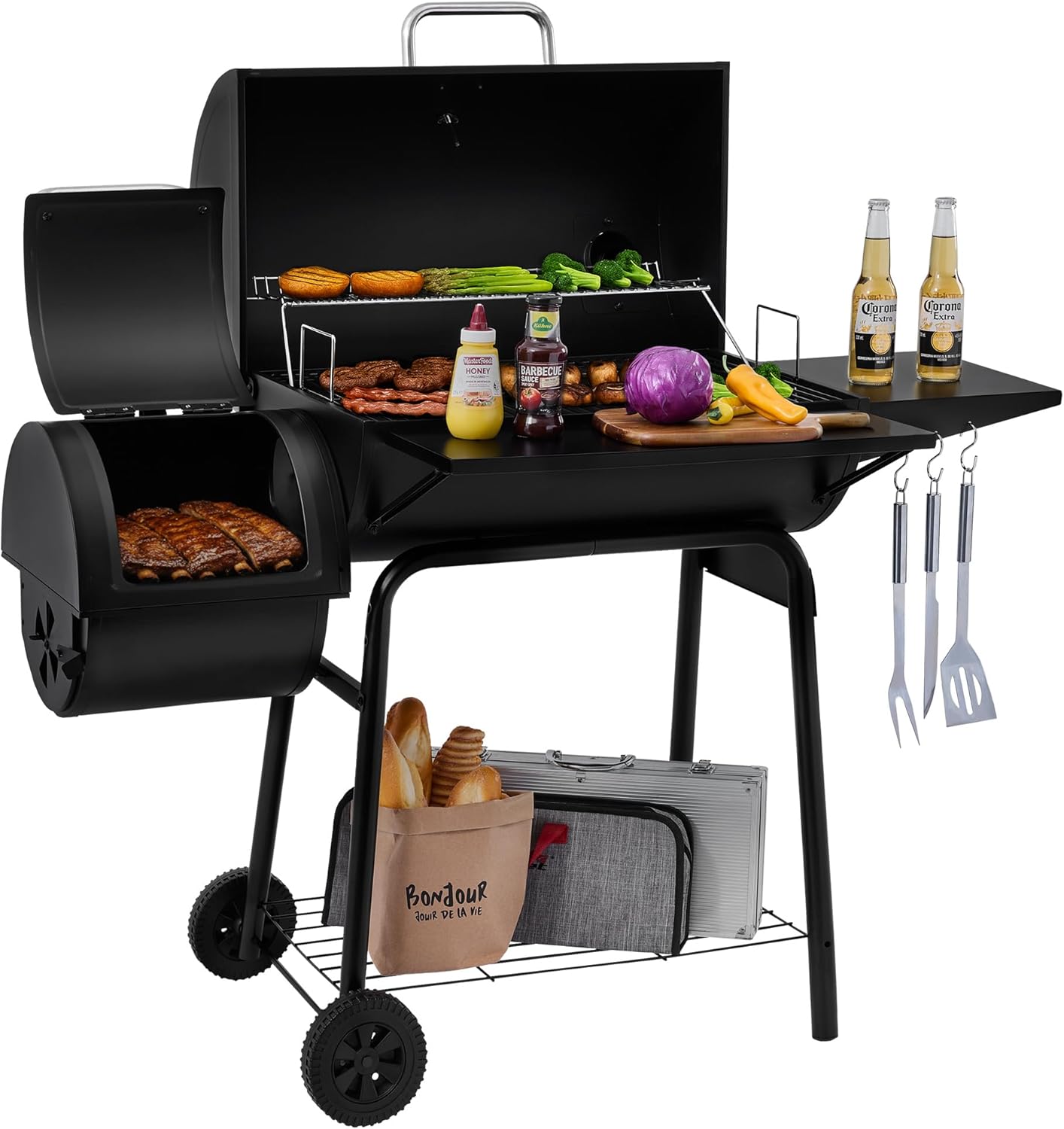 Royal Gourmet CC1830S BBQ Charcoal Grill and Offset Smoker, Monitor