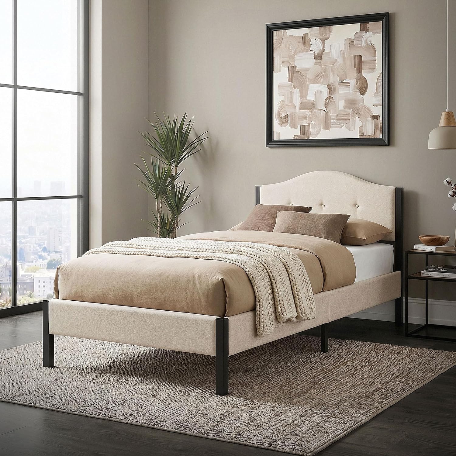 Bett ML-Design Polster ML DESIGN modern living, 200 cm, Bett für Schlafzimmer, Einzelbett mit stabilem Bettgestell, Modernes Jugendbett, Beige