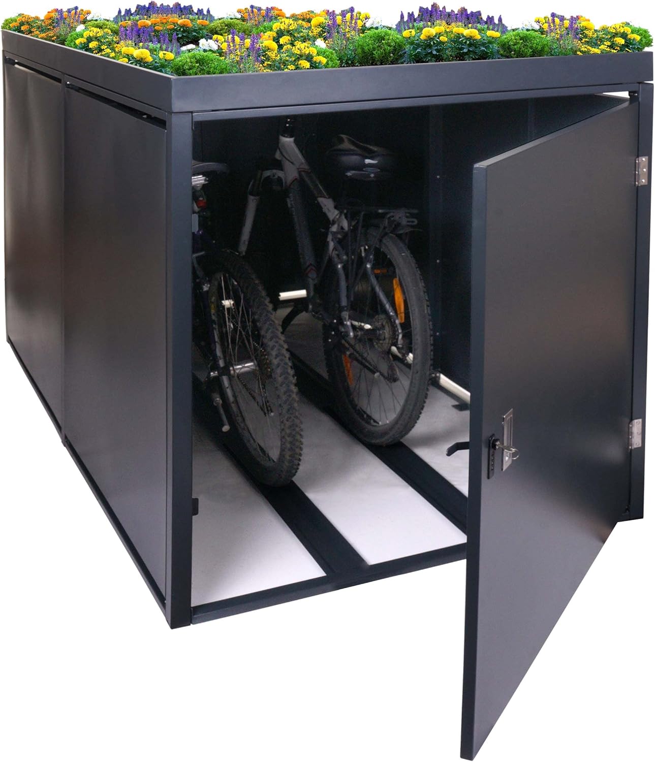 Mendler 2er-Fahrradgarage mit Pflanzkasten HWC-L56bAM, 113 cm, 5 cm, 45 kg, Kunststoff