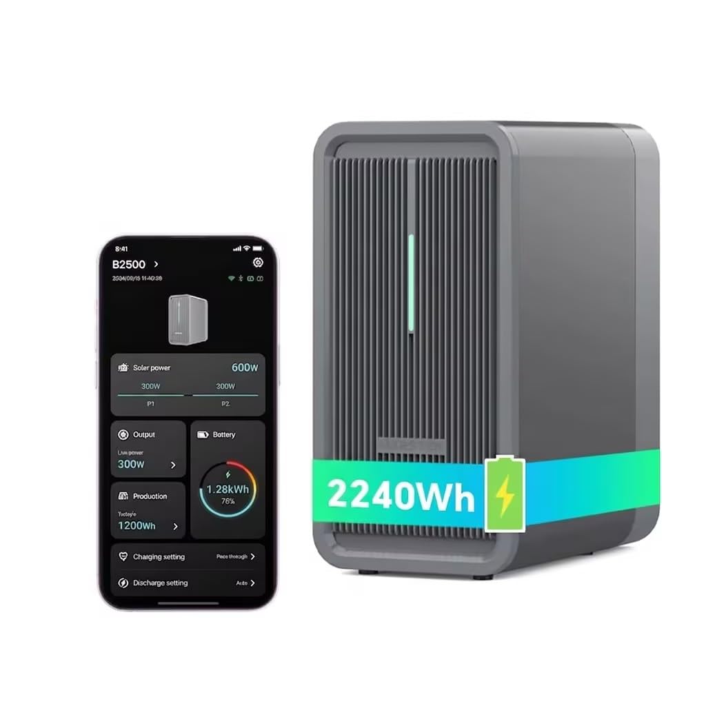 ZINNZGREEN Marstek B2500 Balkonkraftwerk Speicher: Balkonkraftwerk-Speicher, 2240Wh LiFePO4 Solarbank Speicher, 2 MPPTs, IP65, App-Steuerung