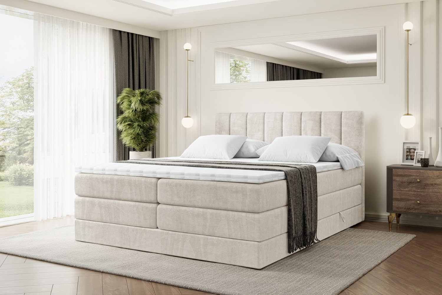 ALTDECOR Boxspringbett mit Matratze und Lattenrost, Multipocket-Matratze, Polsterbett, Schlafzimmer, 310 g, Kunststoff