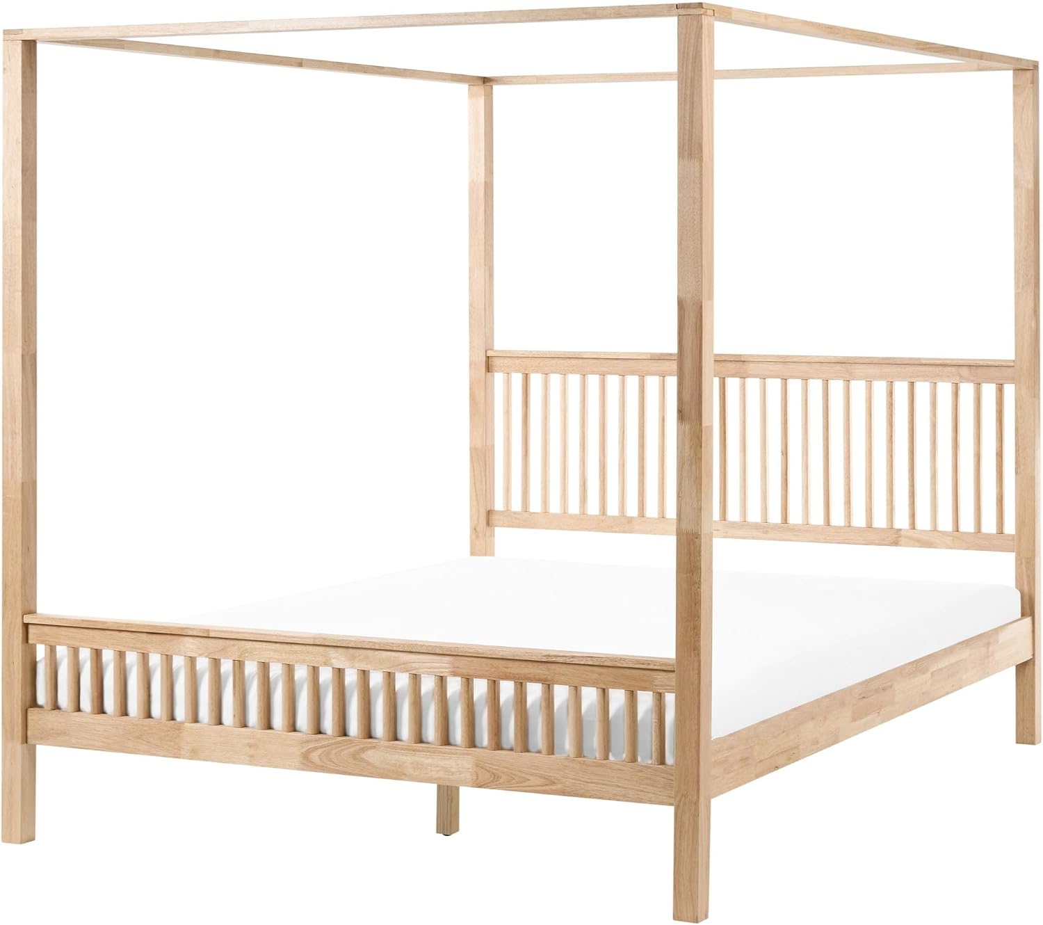 Bett Himmel Holz hellbraun 180 × 200 cm mit Lattenrost Beliani, Maximal 300 kg belasten, Massivholz, Hellbraun/Weiß