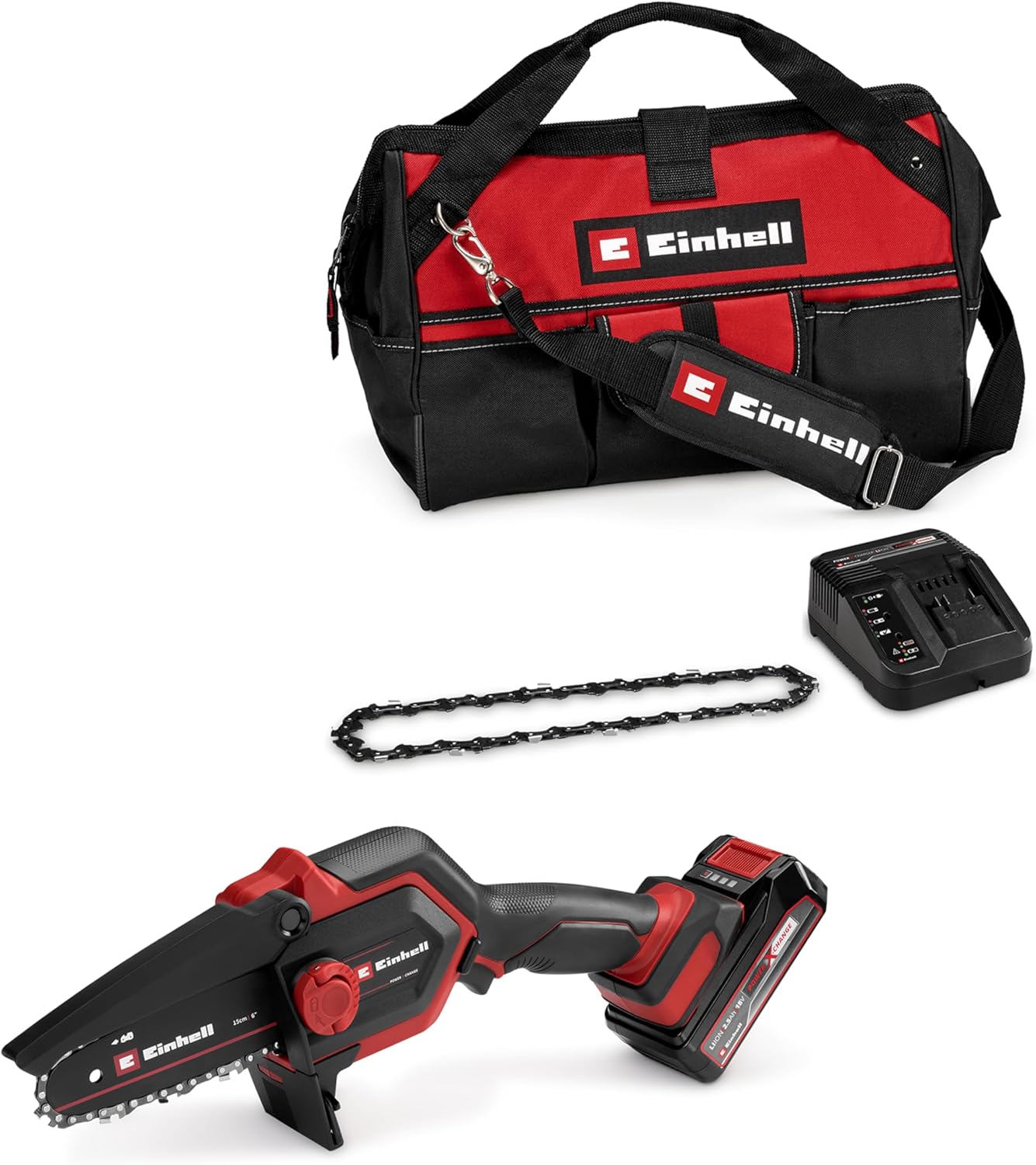 Einhell Akku-Astkettensäge GE-PS 18/15 Li Bag Kit Power X-Change (18 V, 12,5 cm, 4,8 m, 2,5 Ah, 15 cm, 1,0 mm