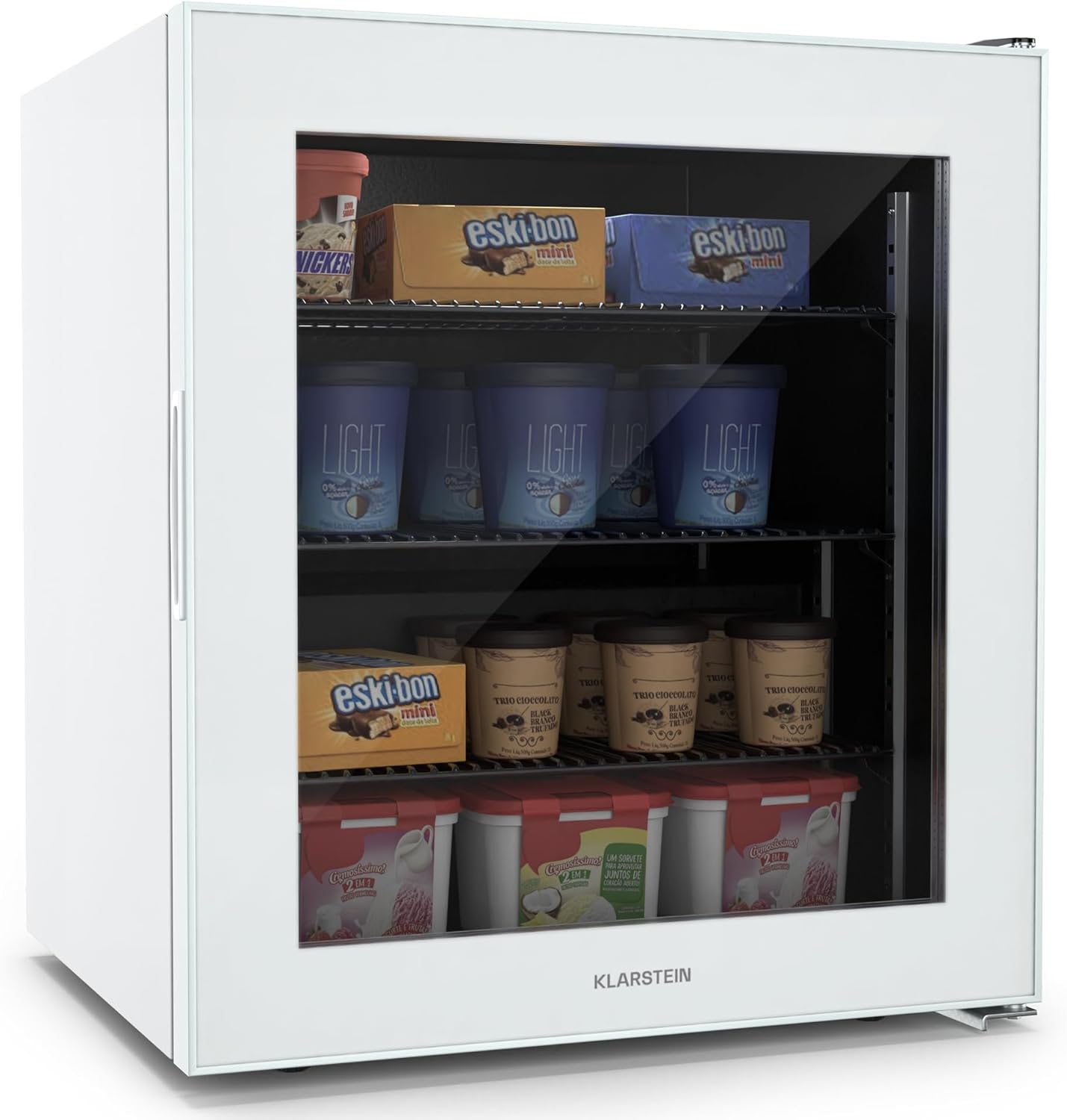 Klarstein IceAge 88 Mini Gefrierschrank, Büro, 18 °C, LED, Thermostat, Glastür, Aluminium, Weiß