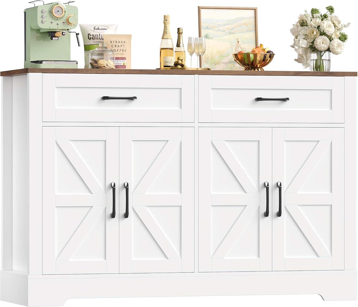 HOCSOK Sideboard Küchenbuffet mit Arbeitsplatten, Buffetschrank, Wohnzimmerschrank, 120 cm, Weiß