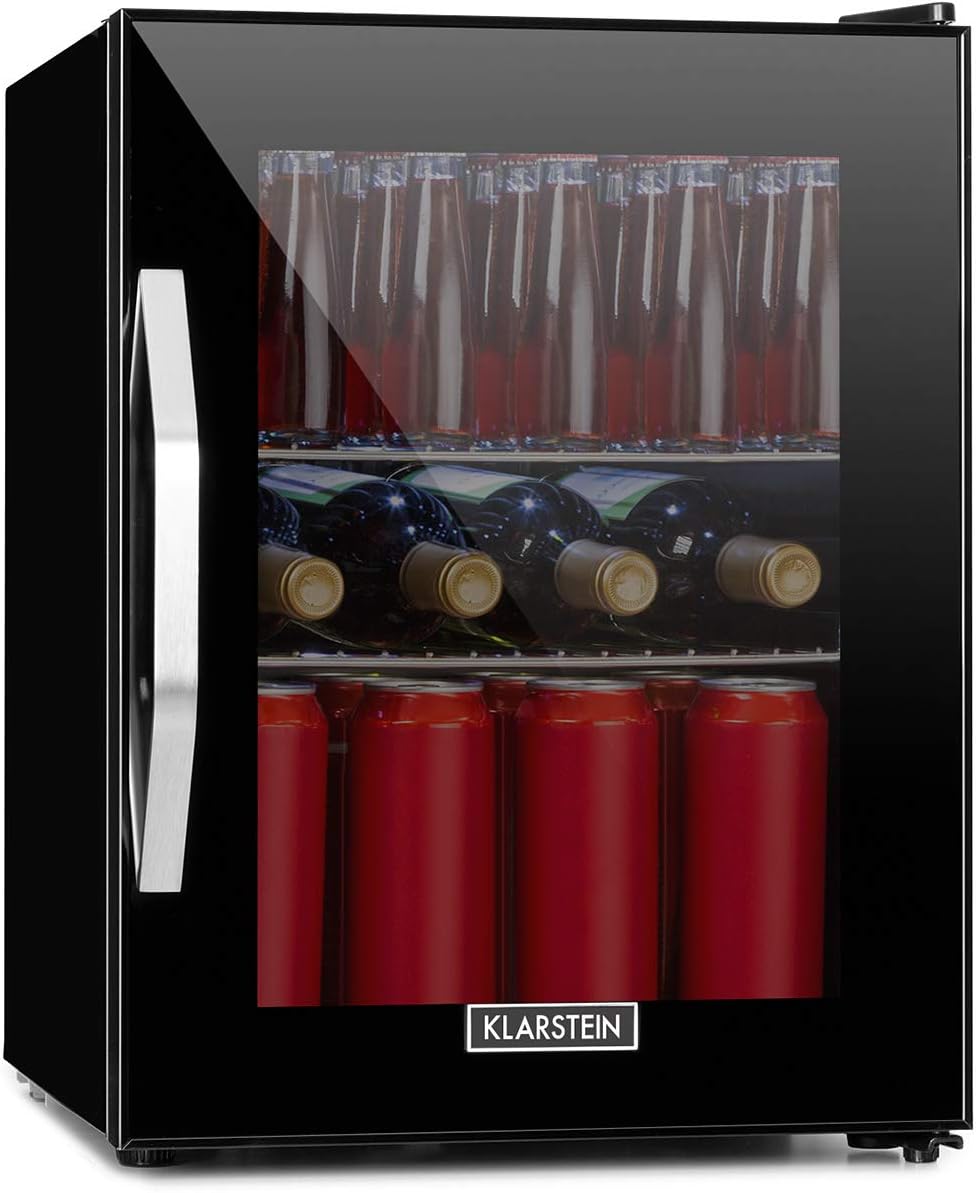 Klarstein Mini Kühlschrank mit Glastür, Getränkekühlschrank, Büro, 0–10 °C, 42 dB, LED
