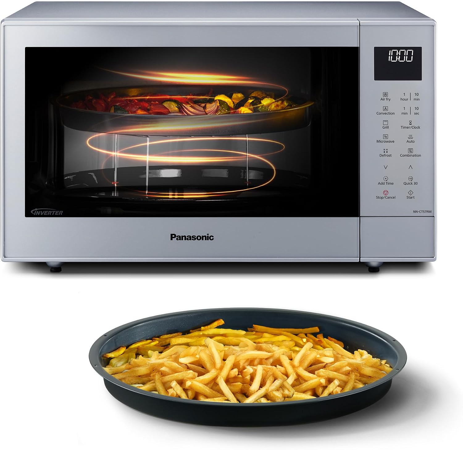 Panasonic NN-CT57RMEPG 27 l 4-in-1 Kombimikrowelle mit Airfryer, Grill, Heißluftfritteuse, 35 cm, 800 g, 1000 W, 1300 W, 180 °C, 220 °C