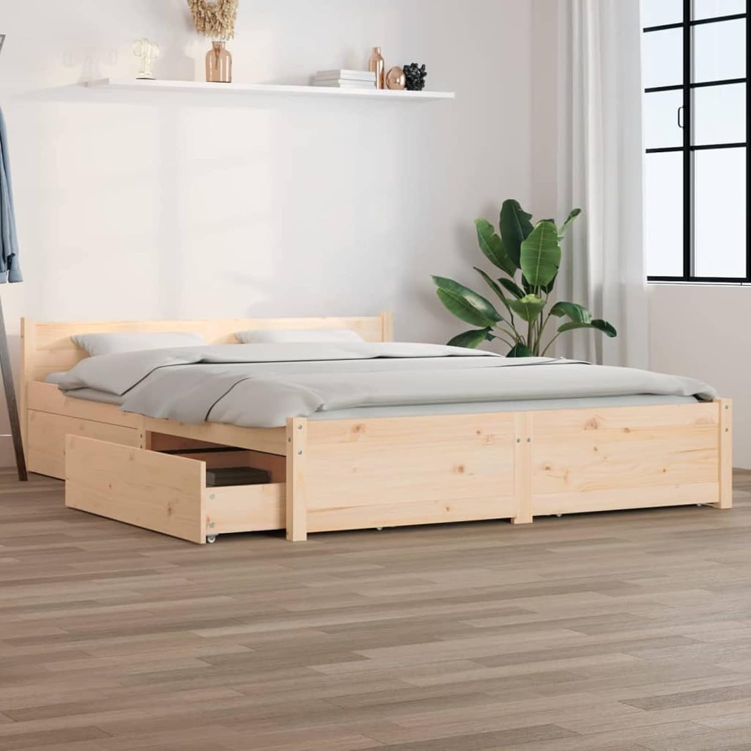 Bett 150 200 Stauraum Iiaky, 200 cm, Natur
