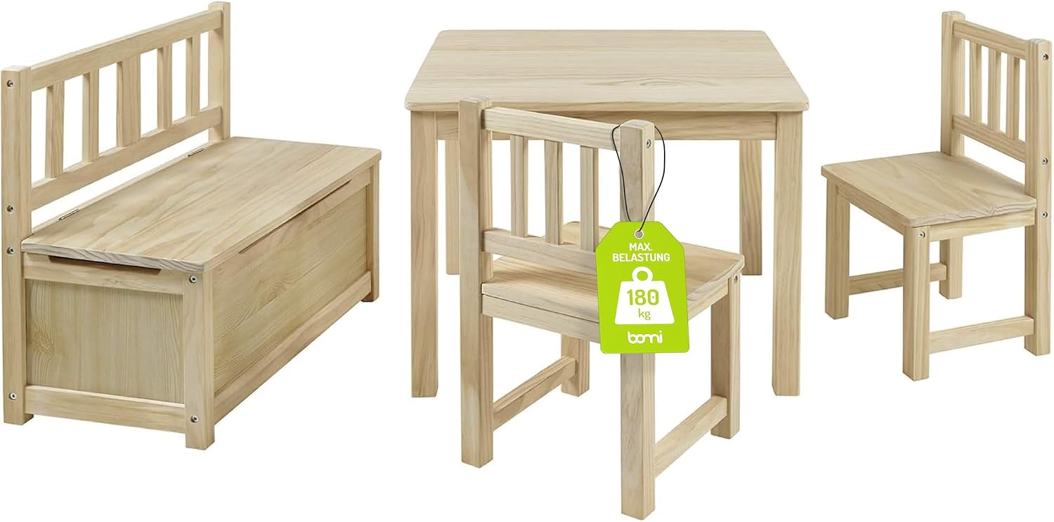 Bomi Kindersitzgruppe Anna mit integrierter Spielzeugkiste, Maltisch, Basteltisch, 180 kg, 15-30 Minuten