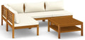 VidaXL Akazienholz Massiv Gartenmöbel 5-TLG. mit Creme Kissen Tisch, Couchtisch, Mittelsofa, 35 cm, 62,5 cm