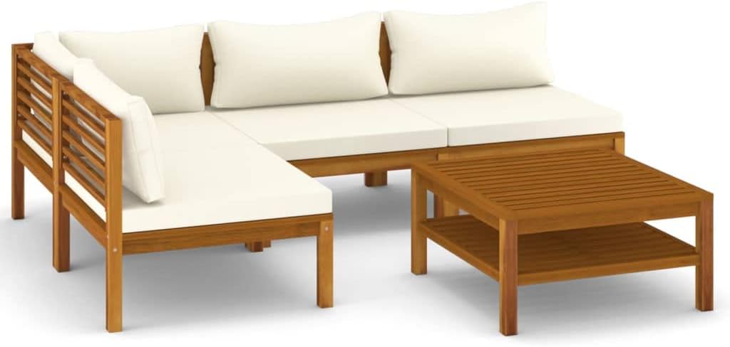 VidaXL Akazienholz Massiv Gartenmöbel 5-TLG. mit Creme Kissen Tisch, Couchtisch, Mittelsofa, 35 cm, 62,5 cm